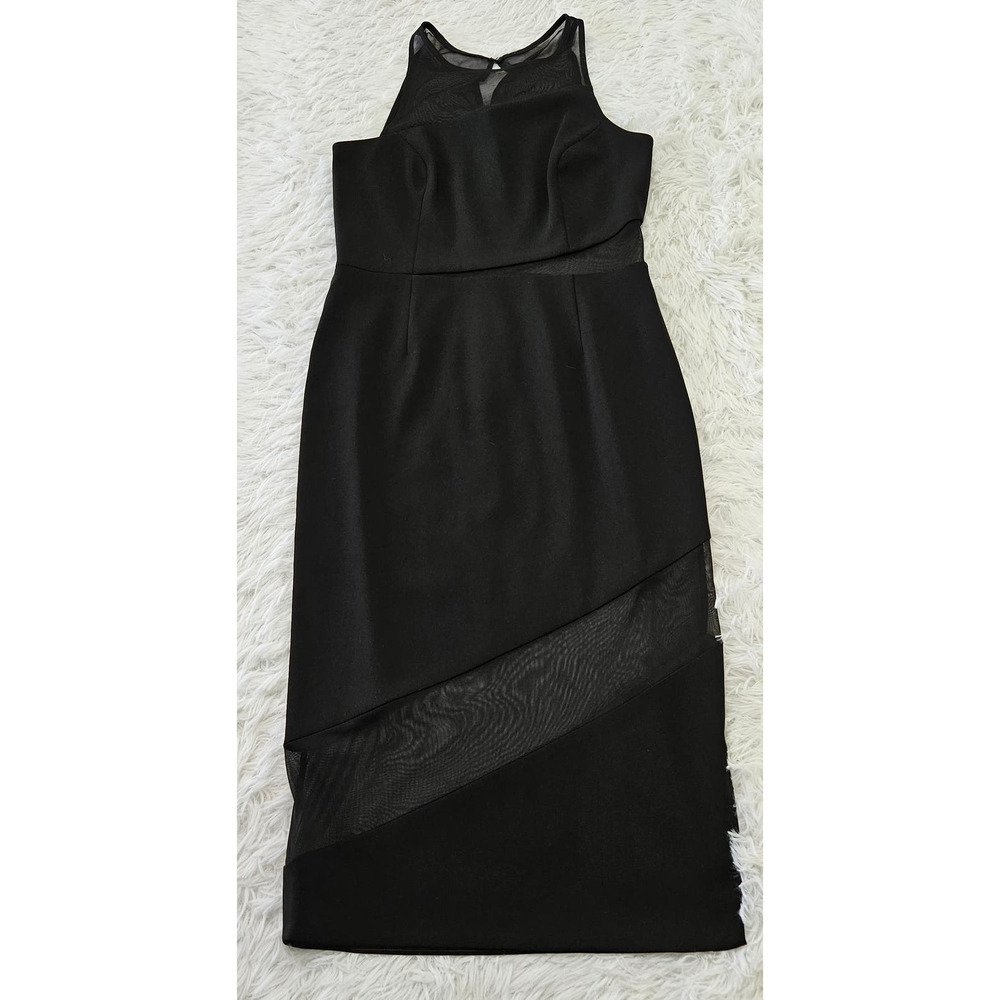 Jay Godfrey Womens Black Sleeveless‎ Mesh Accent Minimalist Midi Dress Sz 4
